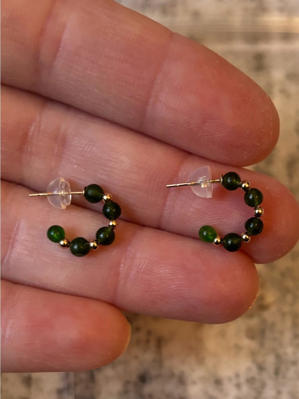 14K Real Gold Jade Hoops (small)